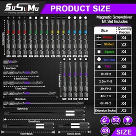 (43Pcs) Impact Screwdriver Bit Tools, Speedboat Impact Screwdriver Bit Tool Set With Gun Black Purple Rubber Sleeve, Power Tools Accessories, Black Self-Locking Extension Rod