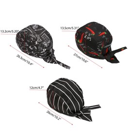 3 Packs Professional Head Scarf for Men and Women - Chef Gorro de para Hombre Cooking Skull Caps, Cook Hats, for Bandana Scarves Cover, Ribbon Kitchen Catering Turban Cap Multi