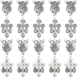 Jiali Q 20Pcs Catholic Rosary Making Kit - 10 St. Michael Archangel Centerpieces & 10 Pardon Crucifix Crosses Pendants, Antique Silver Religious Charms for DIY Necklace Bracelet Jewelry Crafting