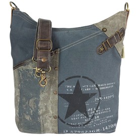 Sunsa Damen Umhängetasche. Hobo Tasche aus Canvas/Leinwand & Leder. Groß Vintage Stil Crossbody Bag mit Stern & mehreren Fächern. Nachhaltige Handtasche als Geschenkideen für Frauen