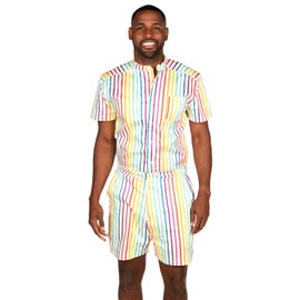Tipsy Elves Rainbow Pride Romphim Short Sleeve with Shorts Jumpsuit Romper for Men Size Medium