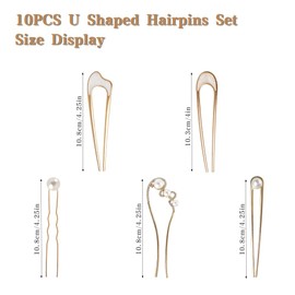 10PACKS Metal U Shaped Hairs Pins,SITAKEGS French Hairs-Pin Vintage Hair-Fork Gold Silver Hairs Updo Chignon Pins, 2 Prong Bun Hair-Stick Hairpin Hairs Styling Accessories for Women Girls