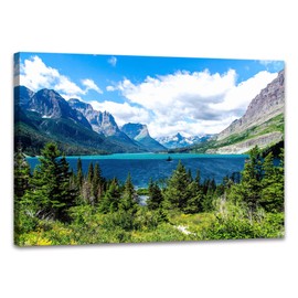 SKASNFAI Glacier National Park Wall Art Lake Mountains Pictures Framed Canvas Prints Artwork for Living room Bedroom Office Ready to Hang (24x36 inch)