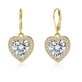 ALEXCRAFT Heart Glitter Earrings Gold Silver 925 Hanging with Zirconia Dangle Earrings for Women for Women Girlfriend Mum