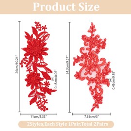 HOBBIESAY 2 Styles Flower Embroidery Lace Applique Red Polyester Floral Patch Iron on Repair Patches Sewing Craft Decoration Appliques for Wedding Dress Gown Bodice Costume Clothing Craft DIY