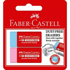 Faber-Castell Dust-Free Erasers, Blue and Pink Medium – Blister Pack of 2 (82-187194)
