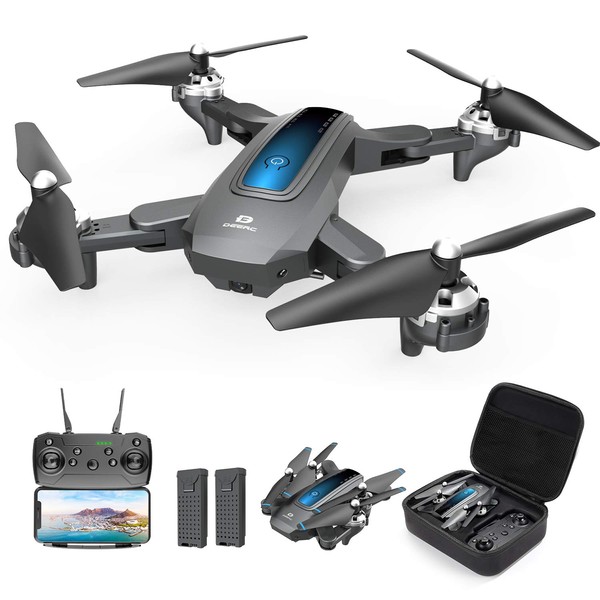 DEERC Drone with Camera 720P HD FPV Live Video 2 Batteries and Carrying Case, RC Quadcopter Helicopter for Kids and Adults, Gravity Control, Altitude Hold, Headless Mode, Waypoints Functions