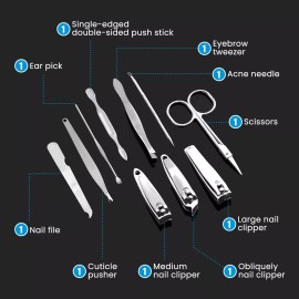 10pcs Nail Care Kit Cutter Set Clippers Manicure Pedicure Cuticle Tool Gift Set