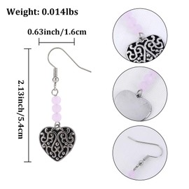 Vintage Love Heart Dangle Earrings for Women, Retro Black Carved Heart Drop Earrings with Lavender Natural Stone Beads, Boho Romantic Jewelry for Elegant & Gothic Fashion