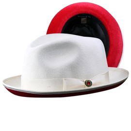 Levine Hats 100% Wool Velvet Red Bottom Satin Lined Fedora Hat (US, Alpha, Small, White)