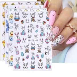4Pcs Cartoon Nail Stickers - Cartoons ins Cute Easter Bunny Chicken Eggs Nail Sticker Nail Art Supplies Easter Sweet Rabbits Animal Nail Designs Manicure Accessories for Women DIY Nail Art Decorations