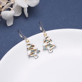 HOOHWE Christmas Tree Earrings 925 Sterling Silver Christmas Earrings for Women Cute Winter Holiday Xmas Dangle Drop Earrings Christmas Jewellery Gifts for Women
