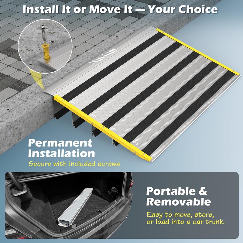 Nuvium 5" Rise Door Threshold Ramps for Doorways, Stable Yellow