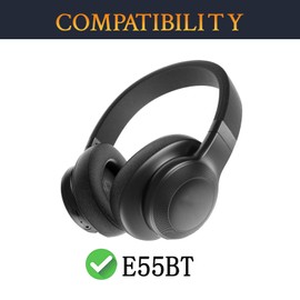 SOULWIT Ersatz Ohrpolster für JBL E55BT Over-Ear-Kopfhörer, Ersatzpolster mit weicherem Protein-Leder (Schwarz)