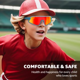 TJUTR Kids Polarized Sports Sunglasses, Wrap Around Baseball Softball Sun Glasses UV400 Protection for Boys & Girls 6-12
