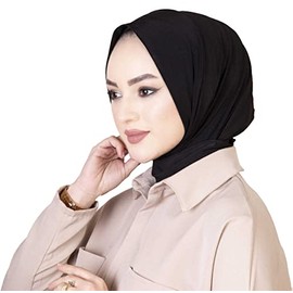 Ready To Go Instant Hijab for Ladies Girls Women With Tie Back Buttons Premium Quality Jersey Scarf (Black)