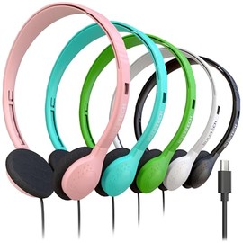 Bulktech Wired On-Ear Headphones with USB Type-C Connector, Bulk Wholesale, 5 Pack, Assorted Colors