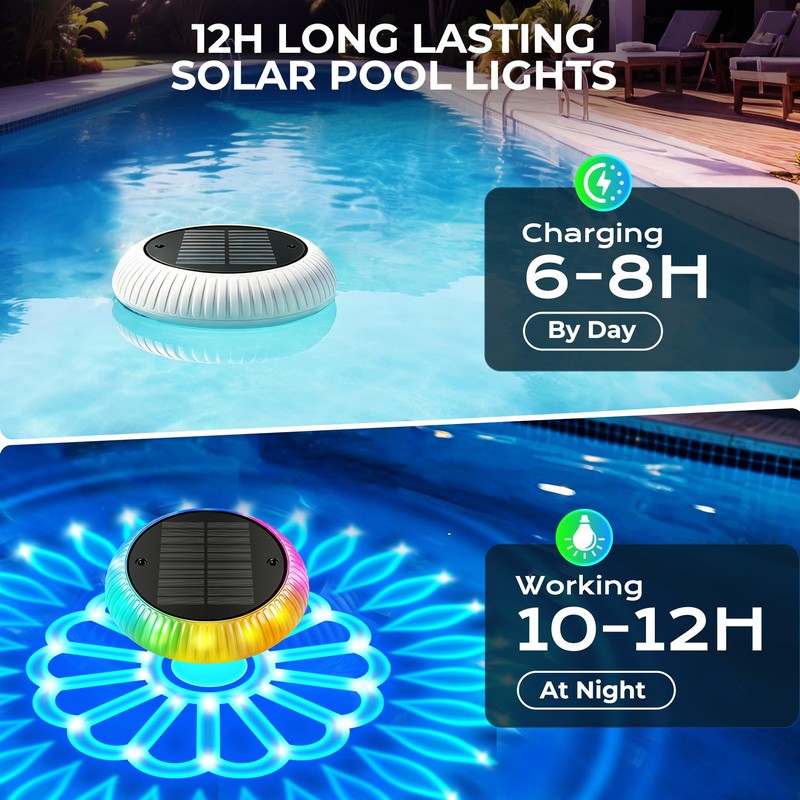 Solar Floating Pool Lights, 6.4" Solar Pool Lights that Float,