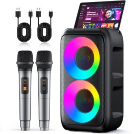 Karaoke Machine, Portable Bluetooth Speaker with 2 Wireless Karaoke Microphones, Karaoke Machine for Adults Kids with PA System,Stage Monitors Support TWS/TF/USB/AUX for Home Party Stage (Black)