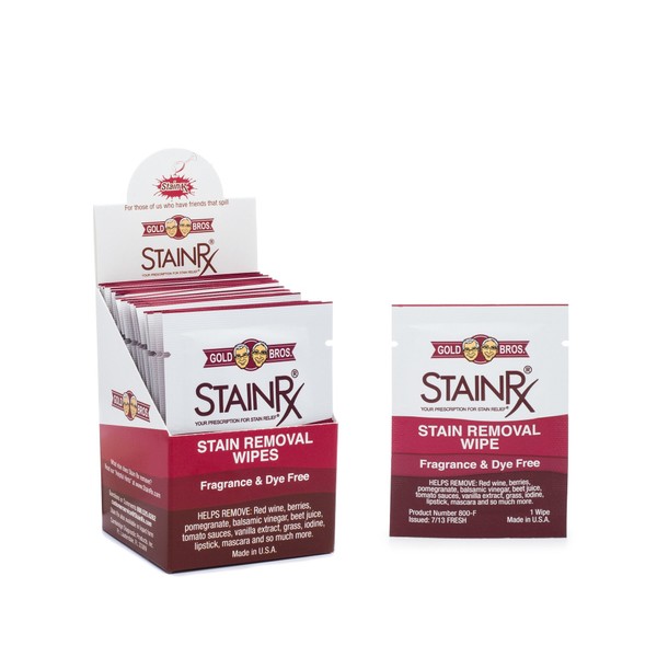 Stain Rx 18-Wipes Box- Portable Stain Eliminator & Spot Remover Wipes, Individually Packaged Towelettes