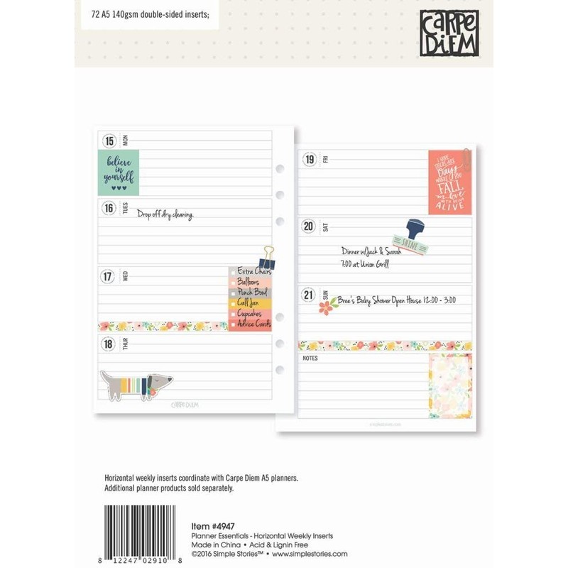 Simple Stories 4947 Planner Essentials Double-Sided Inserts, Multi-Colour, Size A5,