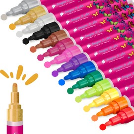 Imagine It 14 Colors Acrylic Paint Marker Pens, 3mm Medium Tip Art for Rock Canvas Ceramic