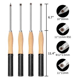 DEEFIINE 18.3" Full Size Carbide Tip Wood Lathe Turning Tool Kit, Lathe Roughing and Finishing Tool with Diamond Round Square Carbide Inserts for Woodturning （4pcs