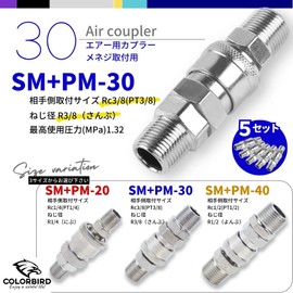 COLORBIRD Air Coupler for Female Thread Mounting, 5 Pairs Male Female Air Hose Air Coupler AC Air Compressor Coupler (SM+PM30 R3/8 5P)