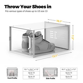X-Large Shoe Storage Box Fit Size 14, Clear Plastic Stackable Shoe Organizer for Closet, Space Saving Sneaker Shoe Rack Containers Bins Holders for Entryway, 12 Pack Clear