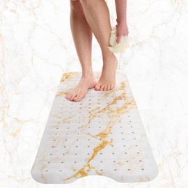 Non Slip Shower Mat Non Slip - Bathtub Mat Non Slip - Non Slip Bath Mat - Long Bath Mat - Shower Non Slip Mat - Bath Mats for Shower - Shower Floor Mat - Tub Mats (Marble White Gold - Bath 40x16)