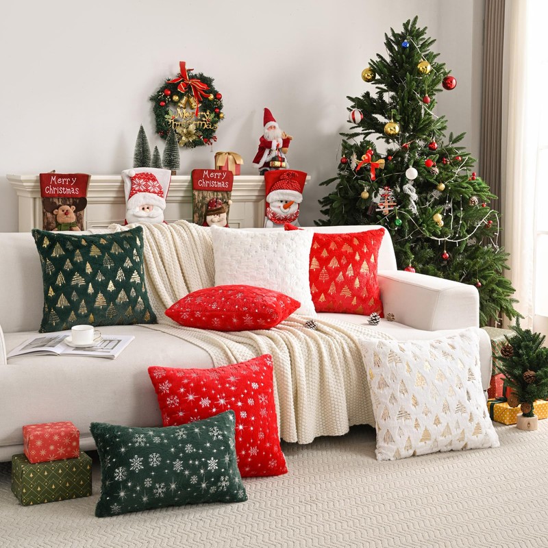 FUTEI Christmas Tree Green Throw Pillow Covers 20x20 inch Set