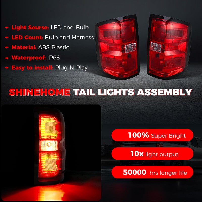 SHINEHOME Tail Light Assembly Compatible with 2016-2019 Chevy Silverado 1500