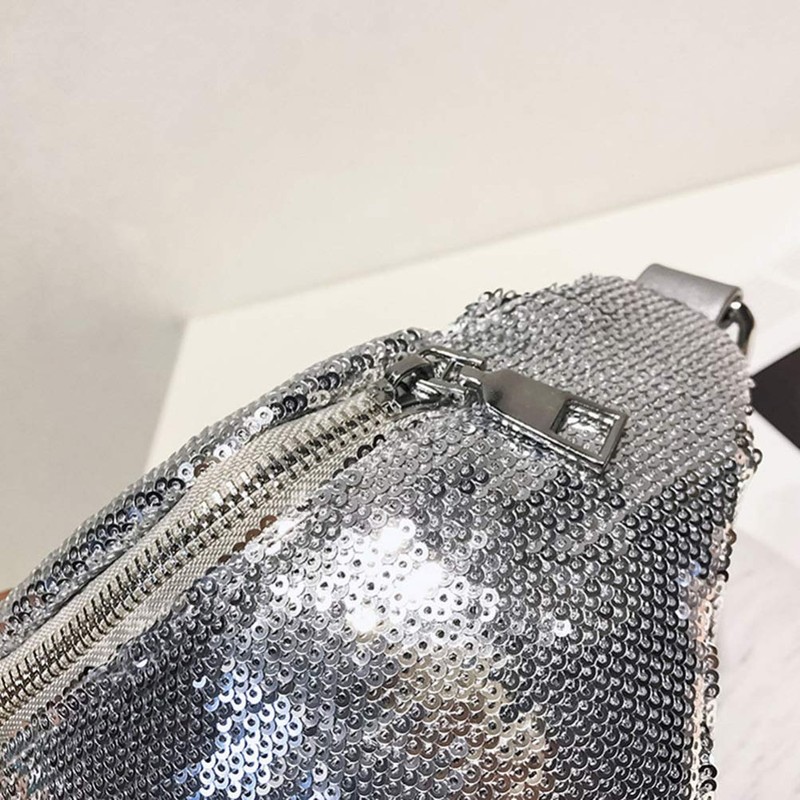 Fashion Bum Bag Silver Metallic Sequins Bag Belt Bag Sequins
