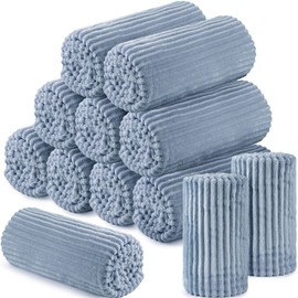 Buryeah 12 Pcs Flannel Throw Blanket Bulk 50 x 60 Inch Wedding Throw Blanket Soft Lightweight with Striped Ribbed for Sofa Room Couch Donation Homeless Gifts (Dusty Blue)