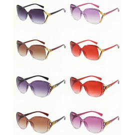 NLEYANB 8-Pack Cat Eye Sunglasses, Oversized Floral Fox Print 100% UV Protection Unisex Bulk Party Accessories