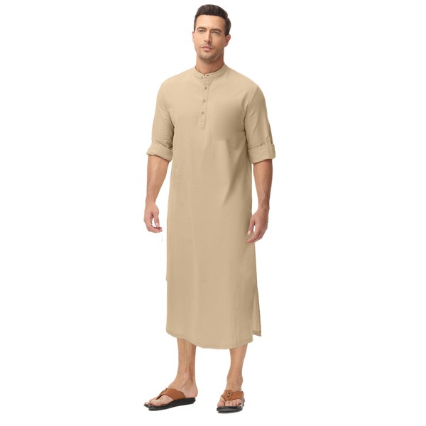 LVCBL Caftan Men's Arab Thobe Men Long Sleeve Side Split