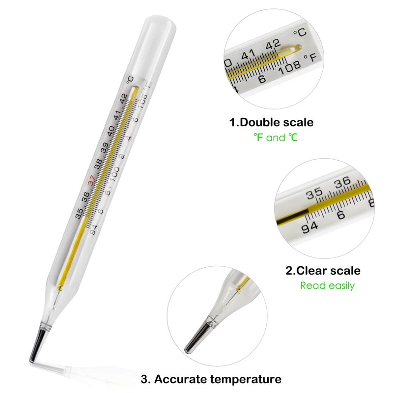 ℃&℉ Clinical Glass Thermometer for Underarm 2PCS - Classic Non