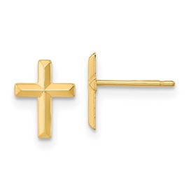 Auriga Fine Jewelry 14K Yellow Gold Polished 3D Cross Button Earrings (L- 0.35 Inch, W-0.27 Inch)