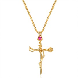 Fettero Cross Necklace for Women, 14K Gold Plated Chain Necklace Dainty Gold Cross Pendant Necklace Rose Necklaces for Gold Jewelry for Women