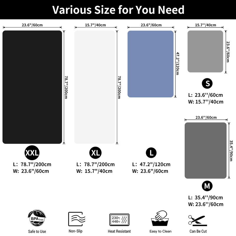 2MM Thick Silicone Countertop Mat, 35.4"x 23.6" Silicone Mats for
