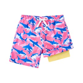 ALISISTER Boys Swim Trunks Size 8 Compression Liner Shark Kids Swim Shorts with Boxer Brief Vacation Board Shorts Quick Dry Swimming Set