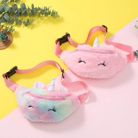 Asamio Unicorn Pattern Plush Girls Gradient Bum Bag Fanny Pack Waist Bag Chest Bag Fanny Pack, pink - deep pink