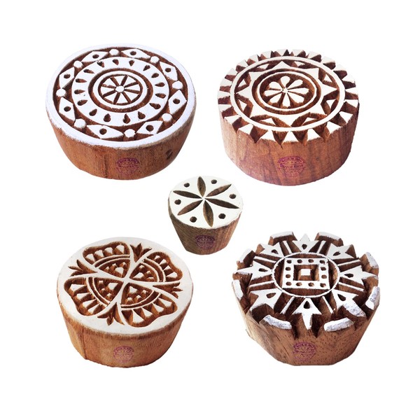 Popular Designs Round and Floral Wooden Printing Blocks (Set of