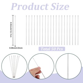 SUNNYCLUE 1 Box 50Pcs 117mm Pen Extender Rods Beadable Pen Extenders 2mm Thin Metal Iron Replacement Blank Wire Length Extension Charms Bars for Diy Keychain Repair Craft Making Accessories Adults