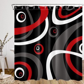 MYUSRE Cortina de ducha abstracta geométrica roja para decoración de baño, cortina de ducha moderna a rayas gris negro y blanco con ganchos, juego de ducha minimalista y estética, 72 pulgadas de ancho
