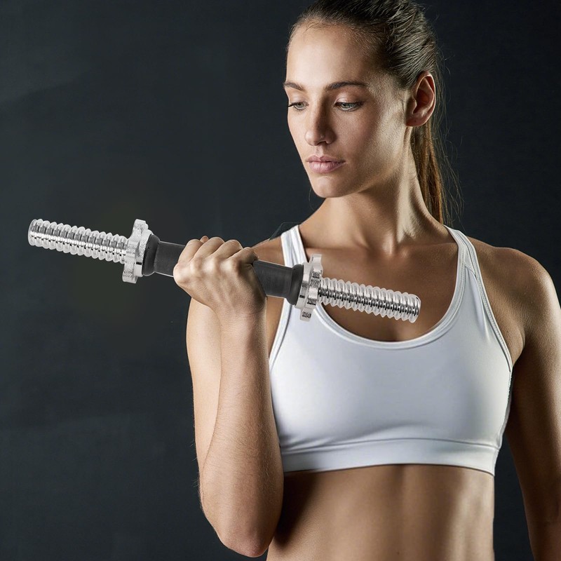 Threaded Dumbbell Rubber/Chrome Handles, Adjustable Dumbbell Bar Handles for Gym