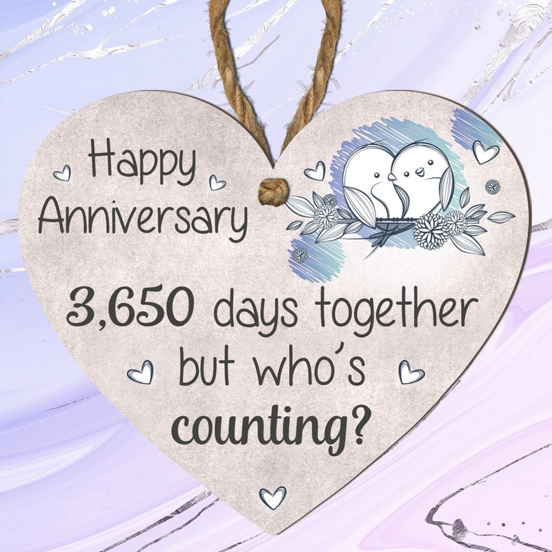 Happy Anniversary Wooden Heart Plaque – "3,650 Days Together But