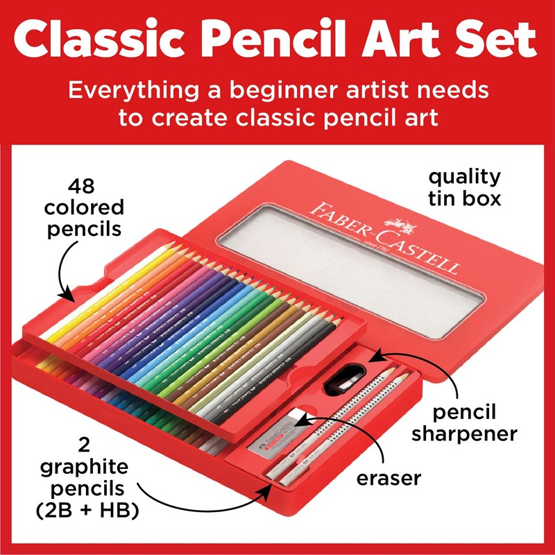 Faber-Castell Classic Colored Pencils Tin Set, 48 Vibrant Colors In