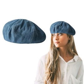 Lopsity Women Denim Beret French Hat Flat Cap Sun Hat Casual Beanie Cap Casual Wear (US, Alpha, Large, Blue)