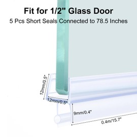 uxcell Shower Door Bottom Seal, Shower Door Sweep for 1/2" Thick Glass 78.5" Long (15.7" x 5 Pcs), 5 Section Segmented Frameless Glass Door Seal Strip with Double Drip Rail, Clear